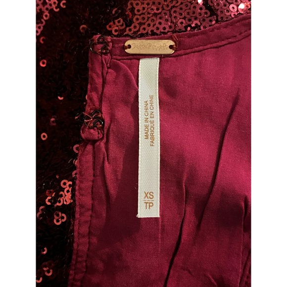 Free People Liquid Shine Sequin Mini Dress Cranberry Red Keyhole Back XS - Picture 3 of 8